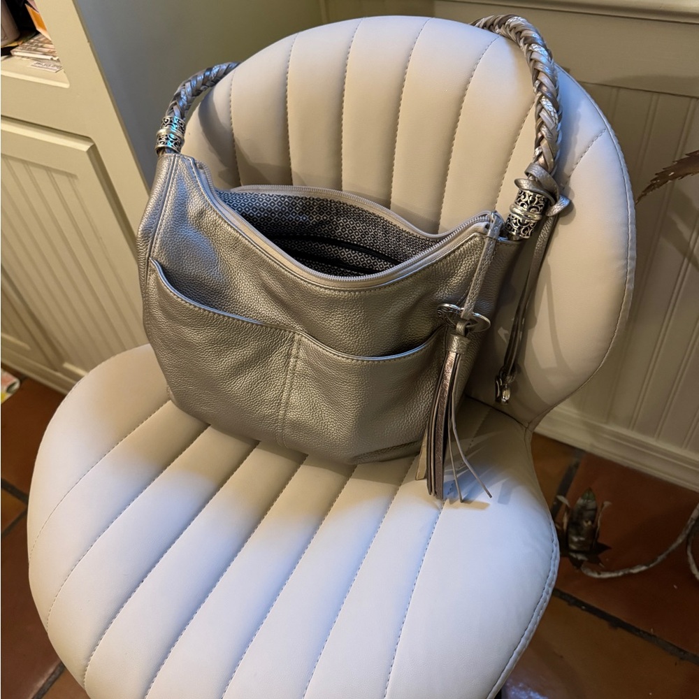 Brighton Barbados Pebbled Silver Leather Hobo Bag View 4